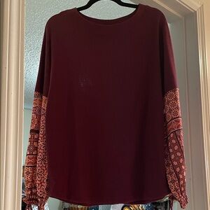 Belle by Kim Gravel Burgundy and Orange Long Sleeve Top